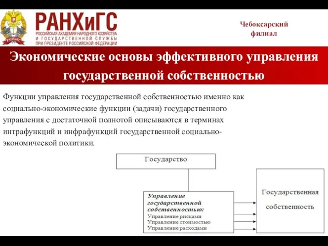 Экономические основы эффективного управления государственной собственностью Чебоксарский филиал Функции управления