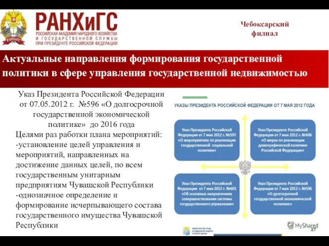 Актуальные направления формирования государственной политики в сфере управления государственной недвижимостью