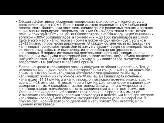 Общая эффективная обменная поверхность микроциркуляторного русла составляет около 100 м2.