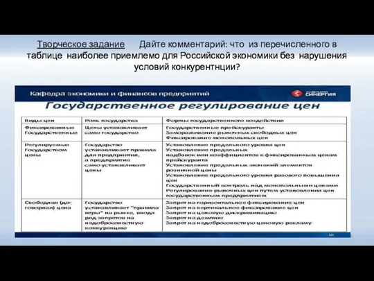 Творческое задание Дайте комментарий: что из перечисленного в таблице наиболее