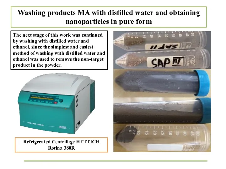 Washing products MA with distilled water and obtaining nanoparticles in