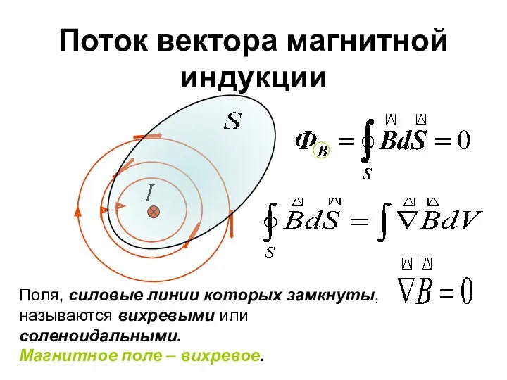 Поток вектора магнитной индукции Поля, силовые линии которых замкнуты, называются