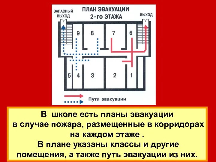 В школе есть планы эвакуации в случае пожара, размещенные в