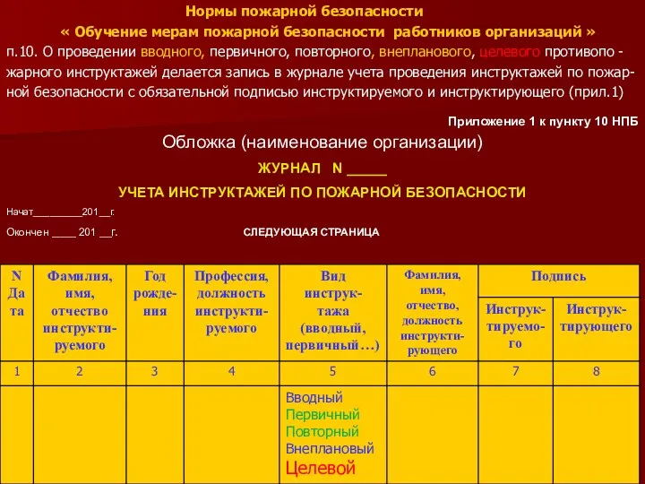 Нормы пожарной безопасности « Обучение мерам пожарной безопасности работников организаций