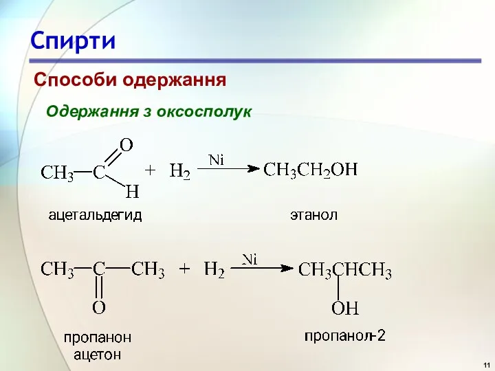 Спирти Одержання з оксосполук Способи одержання