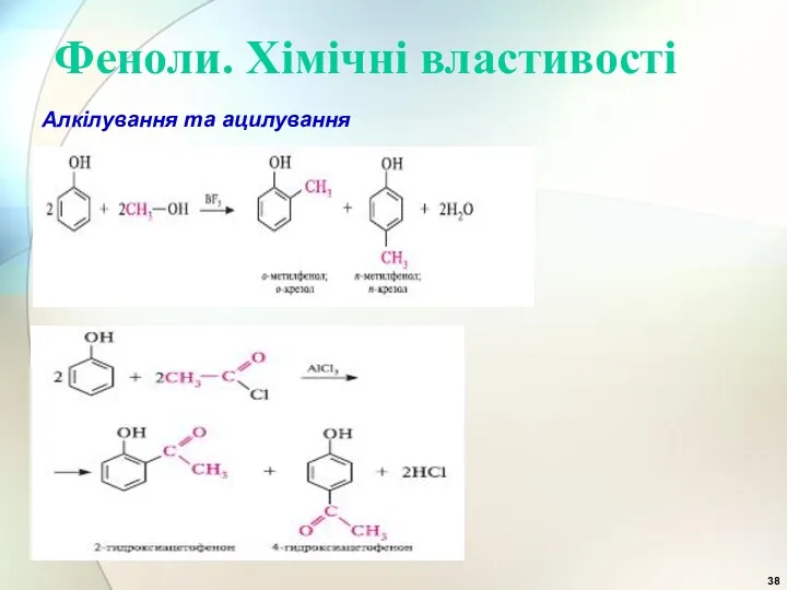 Феноли. Хімічні властивості Алкілування та ацилування