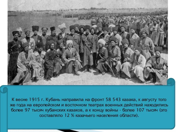 К весне 1915 г. Кубань направила на фронт 58 543