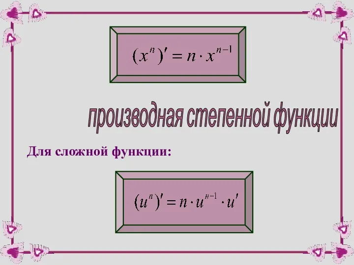 производная степенной функции Для сложной функции: