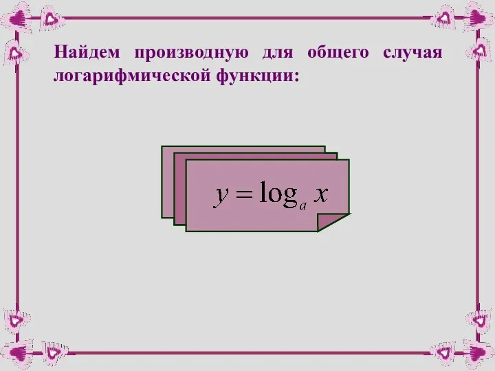 Найдем производную для общего случая логарифмической функции: