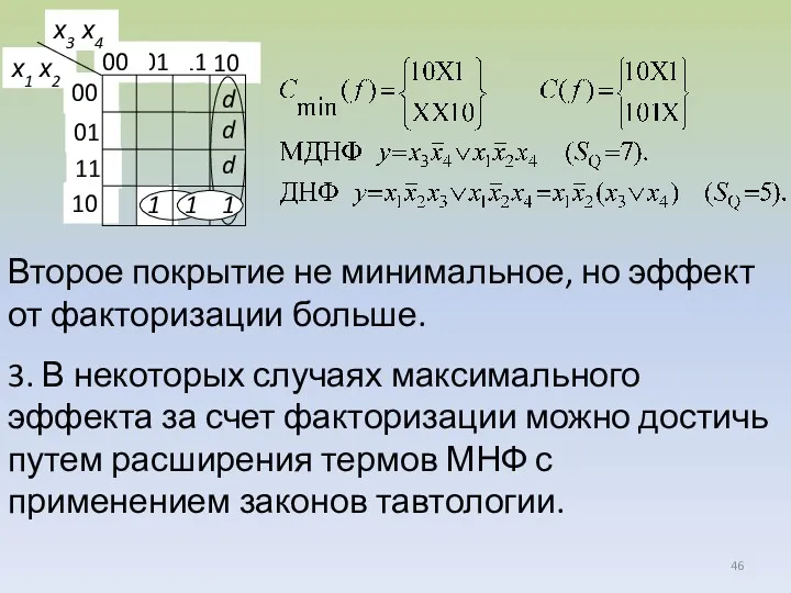 d d d 1 1 1 Второе покрытие не минимальное,