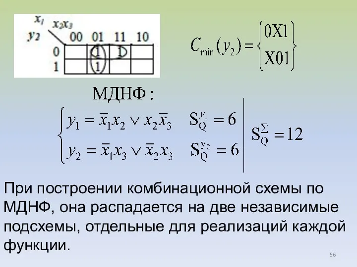 При построении комбинационной схемы по МДНФ, она распадается на две