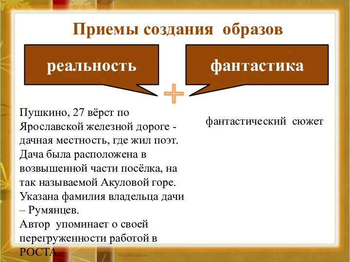 Приемы создания образов реальность фантастика + Пушкино, 27 вёрст по