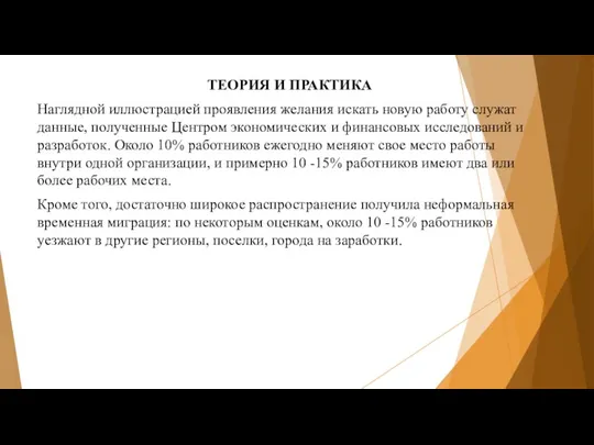 ТЕОРИЯ И ПРАКТИКА Наглядной иллюстрацией проявления желания искать новую работу