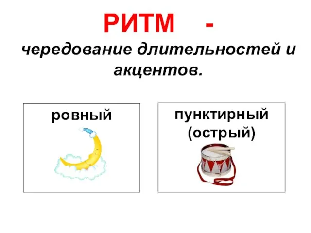 ровный пунктирный (острый) РИТМ - чередование длительностей и акцентов.