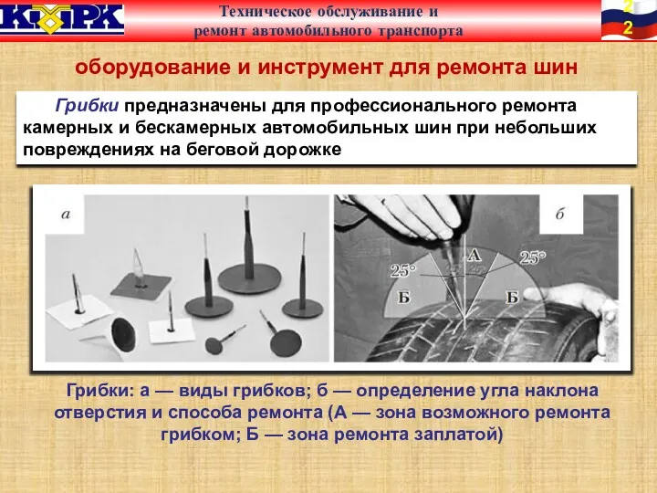 Грибки предназначены для профессионального ремонта камерных и бескамерных автомобильных шин