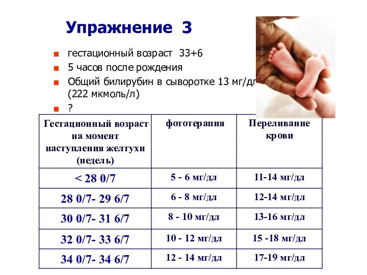 Упражнение 3 гестационный возраст 33+6 5 часов после рождения Общий