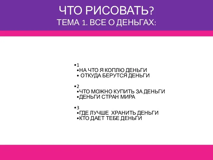 ЧТО РИСОВАТЬ? ТЕМА 1. ВСЕ О ДЕНЬГАХ: 1 НА ЧТО