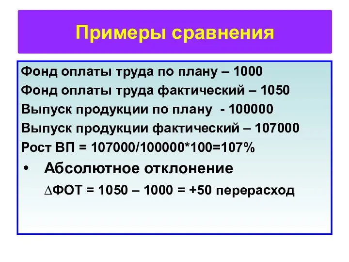 Примеры сравнения Фонд оплаты труда по плану – 1000 Фонд