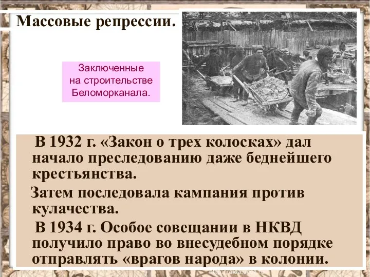 В 1932 г. «Закон о трех колосках» дал начало преследованию