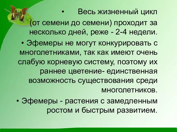 Весь жизненный цикл (от семени до семени) проходит за несколько