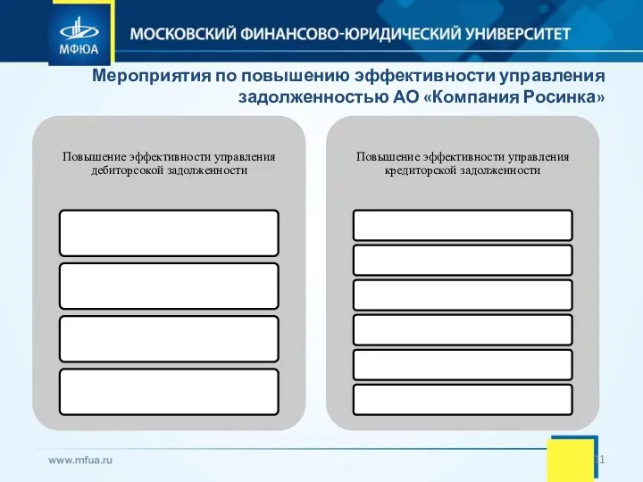 Мероприятия по повышению эффективности управления задолженностью АО «Компания Росинка»