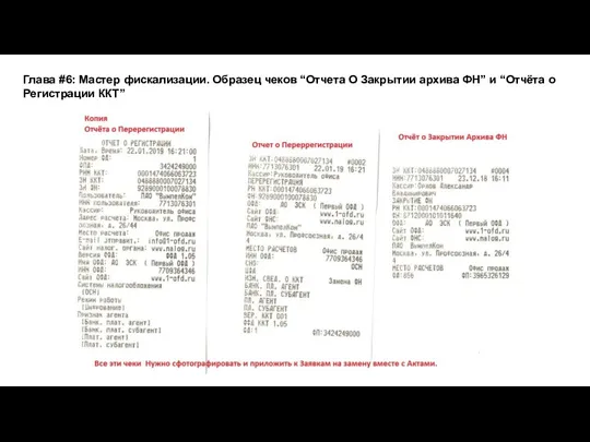 Глава #6: Мастер фискализации. Образец чеков “Отчета О Закрытии архива ФН” и “Отчёта о Регистрации ККТ”