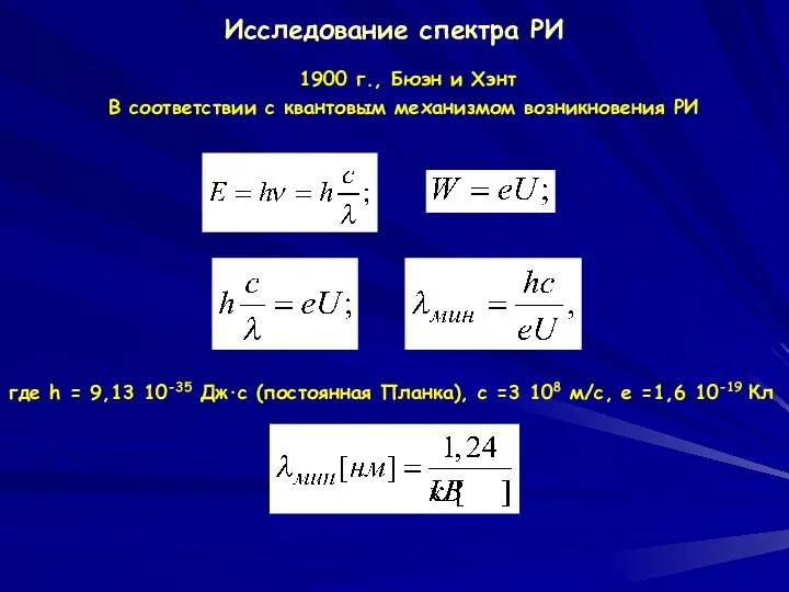 Исследование спектра РИ 1900 г., Бюэн и Хэнт В соответствии