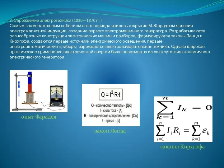 3. Зарождение электротехники (1830—1870 гг.) Самым знаменательным событием этого периода