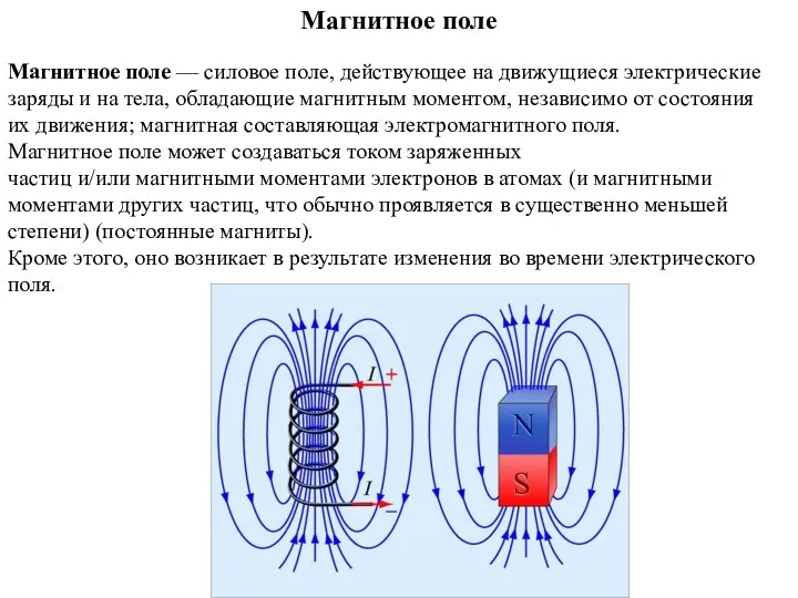 Магнитное поле — силовое поле, действующее на движущиеся электрические заряды