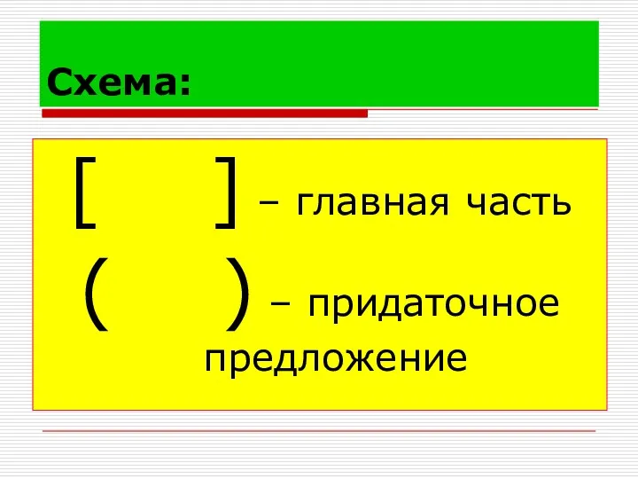 Схема: [ ] – главная часть ( ) – придаточное предложение