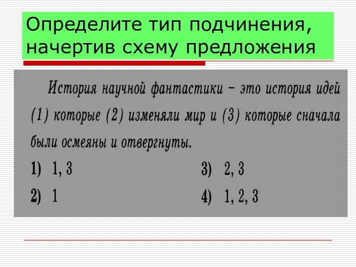 Определите тип подчинения, начертив схему предложения