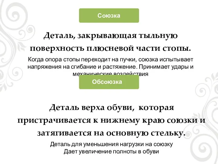 Союзка Деталь, закрывающая тыльную поверхность плюсневой части стопы. Когда опора