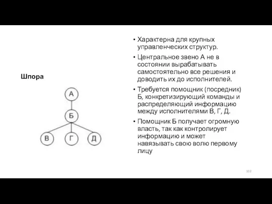 Шпора Характерна для крупных управленческих структур. Центральное звено А не