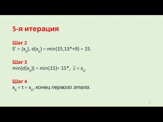 5-я итерация Шаг 2 S’ = {x6}, d(x6) = min{15,13*+9}