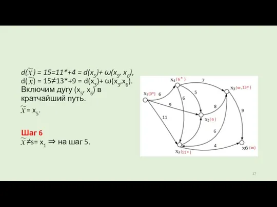 d( ) = 15=11*+4 = d(x5)+ ω(x5, x6), d( )