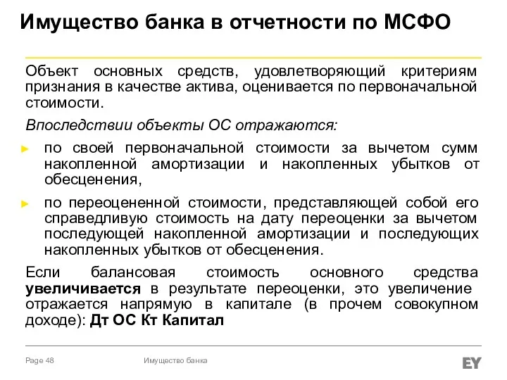 Имущество банка в отчетности по МСФО Объект основных средств, удовлетворяющий