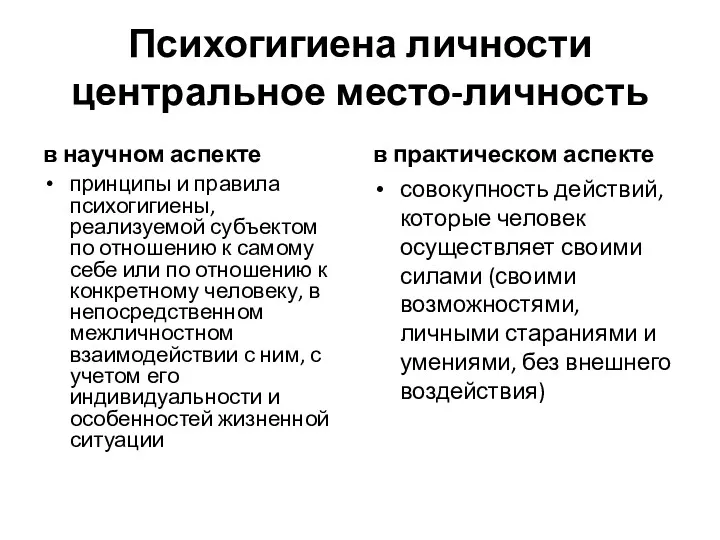 Психогигиена личности центральное место-личность в научном аспекте принципы и правила