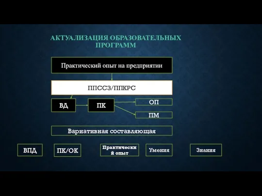 АКТУАЛИЗАЦИЯ ОБРАЗОВАТЕЛЬНЫХ ПРОГРАММ Практический опыт на предприятии ППССЗ/ППКРС ВД ПК