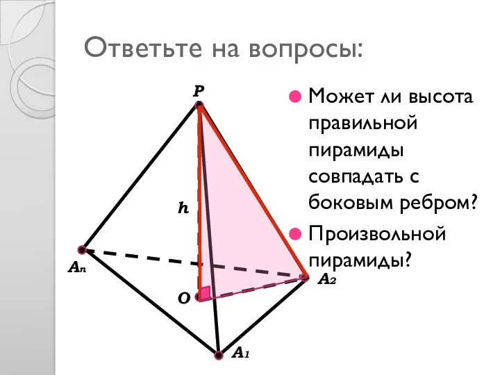 Ответьте на вопросы: Может ли высота правильной пирамиды совпадать с