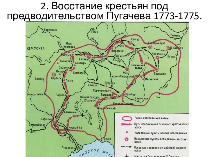 2. Восстание крестьян под предводительством Пугачева 1773-1775.