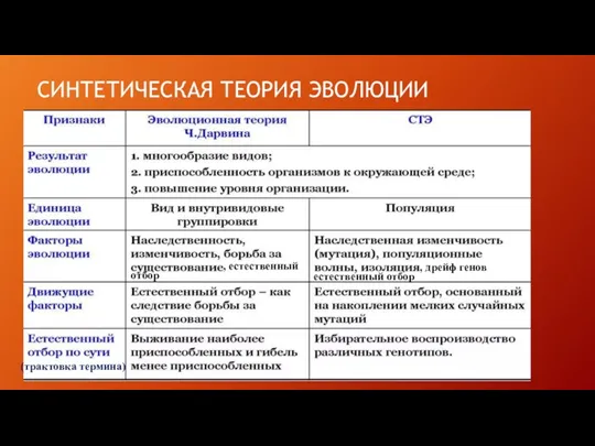 СИНТЕТИЧЕСКАЯ ТЕОРИЯ ЭВОЛЮЦИИ , естественный отбор , дрейф генов естественный отбор (трактовка термина)