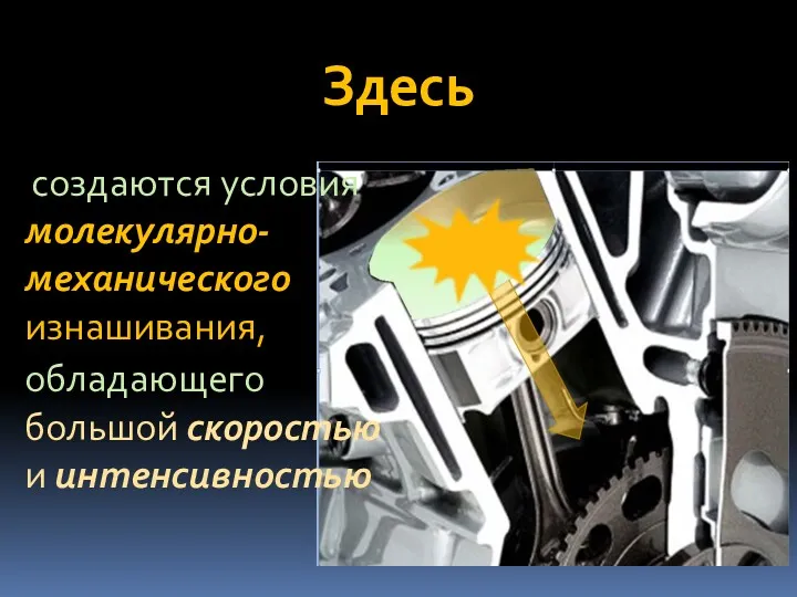 Здесь создаются условия молекулярно-механического изнашивания, обладающего большой скоростью и интенсивностью