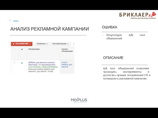 Отсутствует A/Б тест объявлений ОПИСАНИЕ A/B тест объявлений позволяет проводить