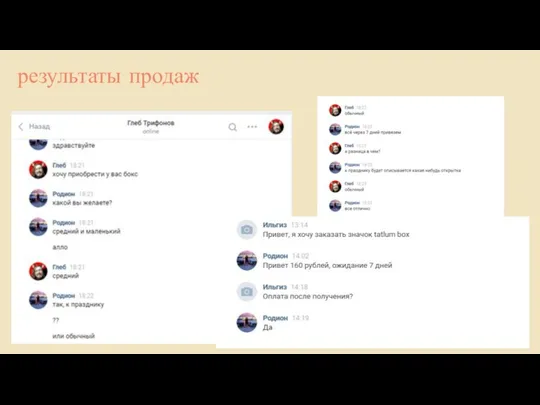 результаты продаж