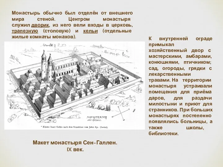 Макет монастыря Сен-Галлен. IX век. К внутренней ограде примыкал хозяйственный