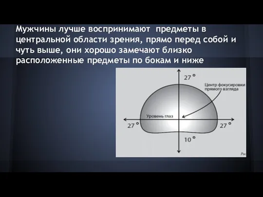 Мужчины лучше воспринимают предметы в центральной области зрения, прямо перед