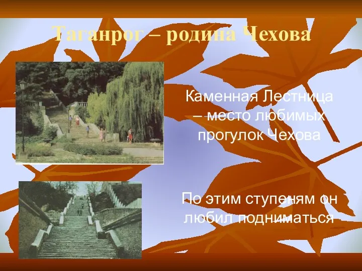 Таганрог – родина Чехова Каменная Лестница – место любимых прогулок