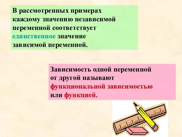 В рассмотренных примерах каждому значению независимой переменной соответствует единственное значение