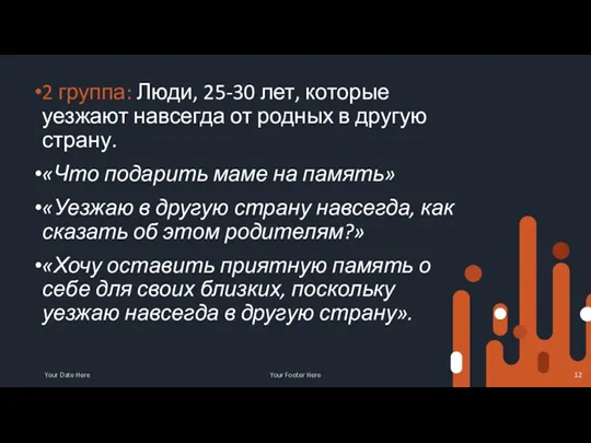 2 группа: Люди, 25-30 лет, которые уезжают навсегда от родных