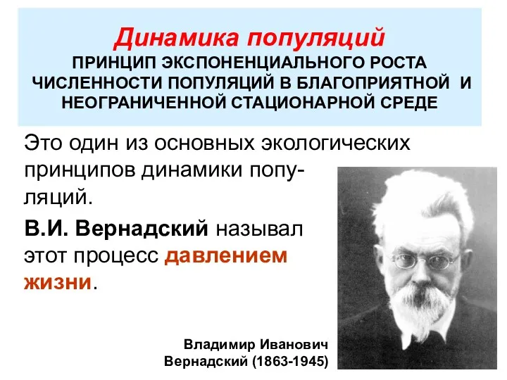 Динамика популяций ПРИНЦИП ЭКСПОНЕНЦИАЛЬНОГО РОСТА ЧИСЛЕННОСТИ ПОПУЛЯЦИЙ В БЛАГОПРИЯТНОЙ И